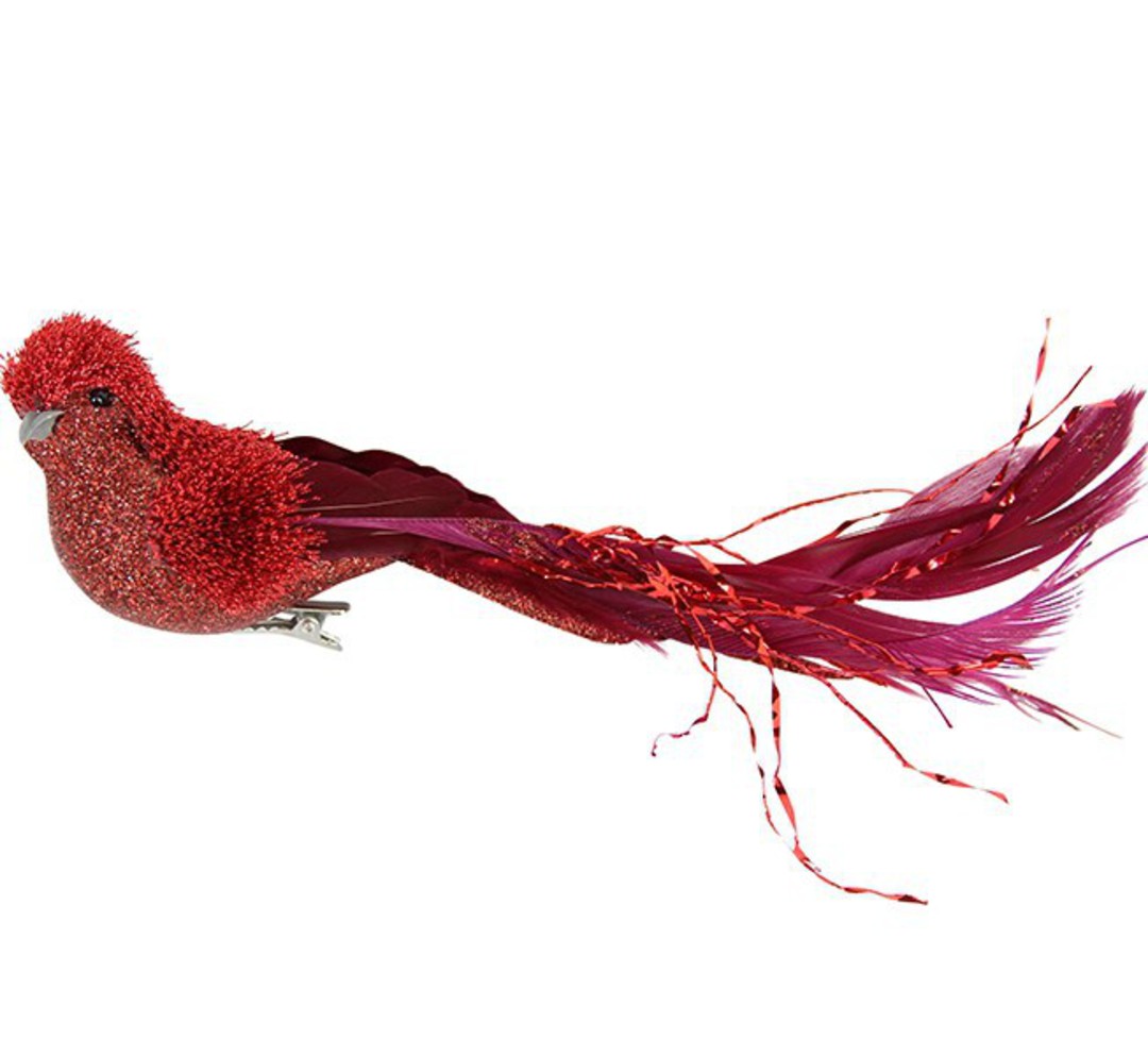Clip, Red TwoTone Feather Bird 14cm image 0